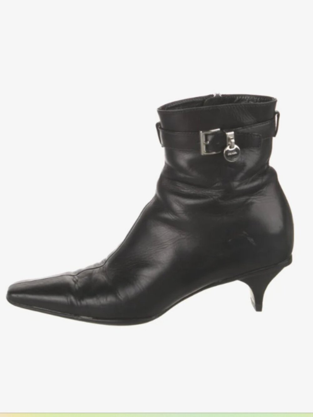 Prada Leather Ankle Boots Womens Size 6 Black Buckle Strap Kitten Heel Y2K 2000s